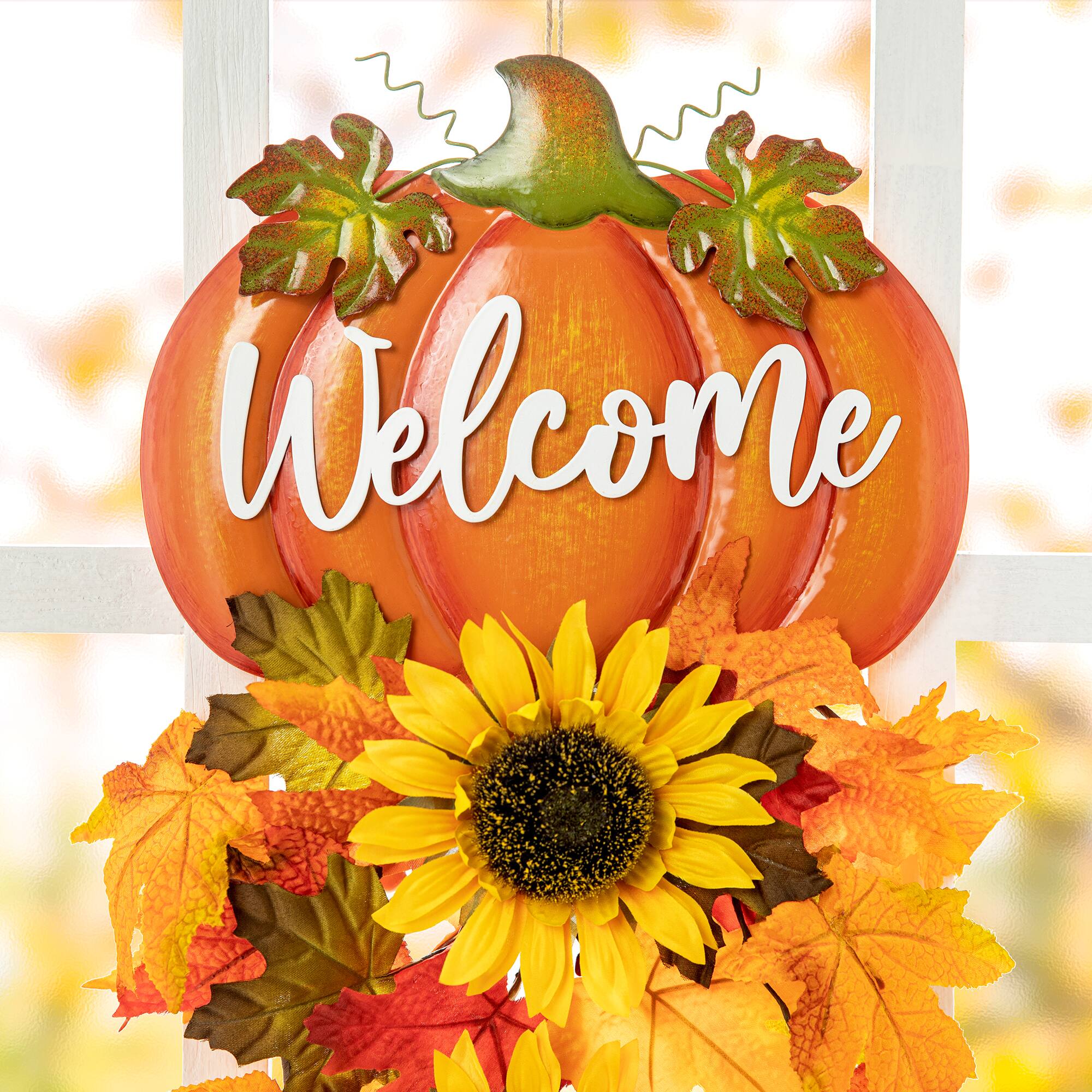 Glitzhome® 22.5" Fall Metal Pumpkin & Sunflower Wall Décor